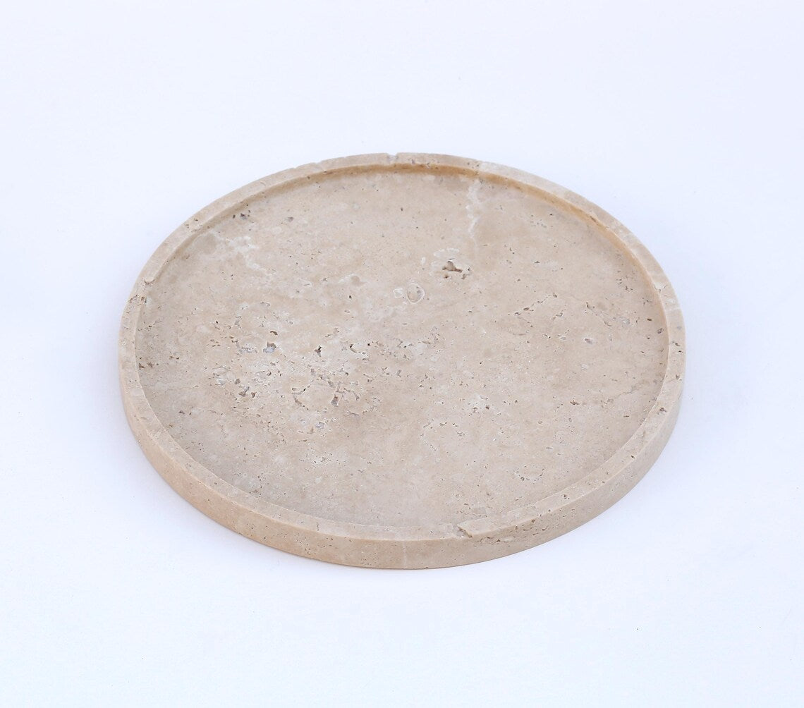 CONCORDIA Decorative Beige Travertine Round Tray 10.6″ – Stone Tray for Bathroom, Kitchen & Living Room | Ege Home Decor