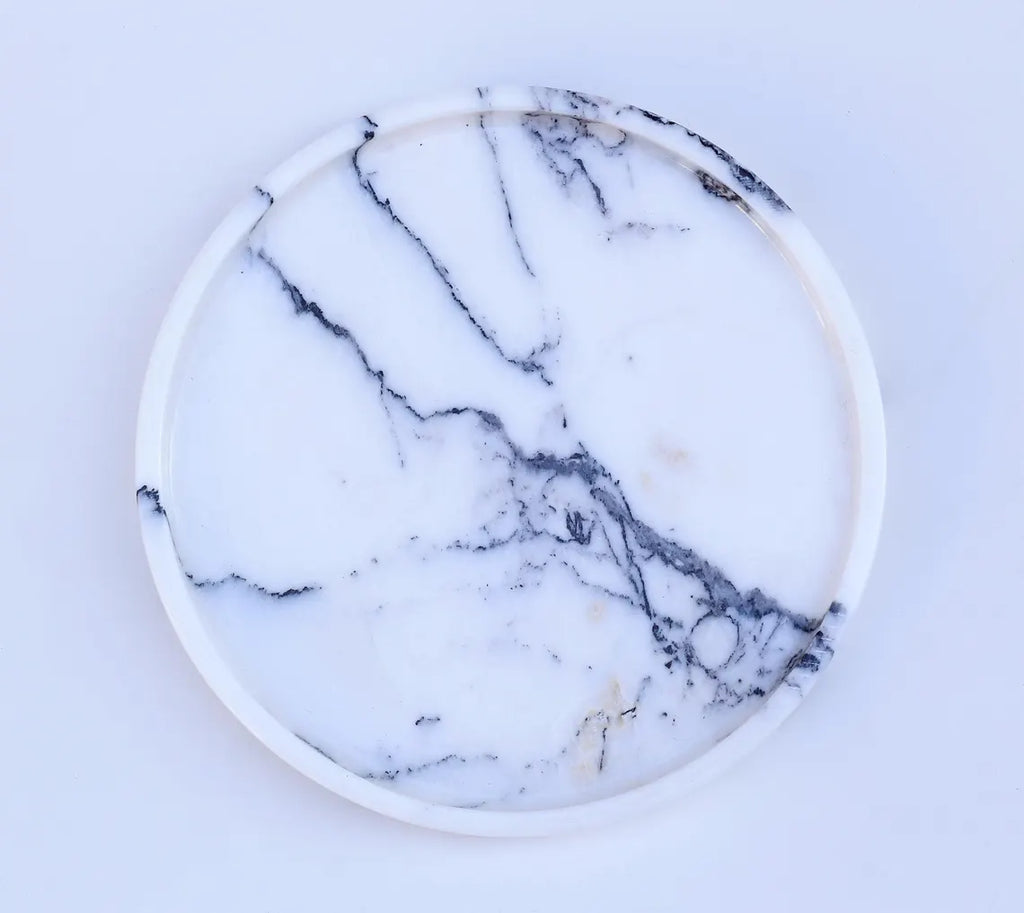 CONCORDIA Veined White Marble Round Tray 10.6″ – Decorative Tray for Bathroom, Kitchen & Living Room | Ege Home Decor