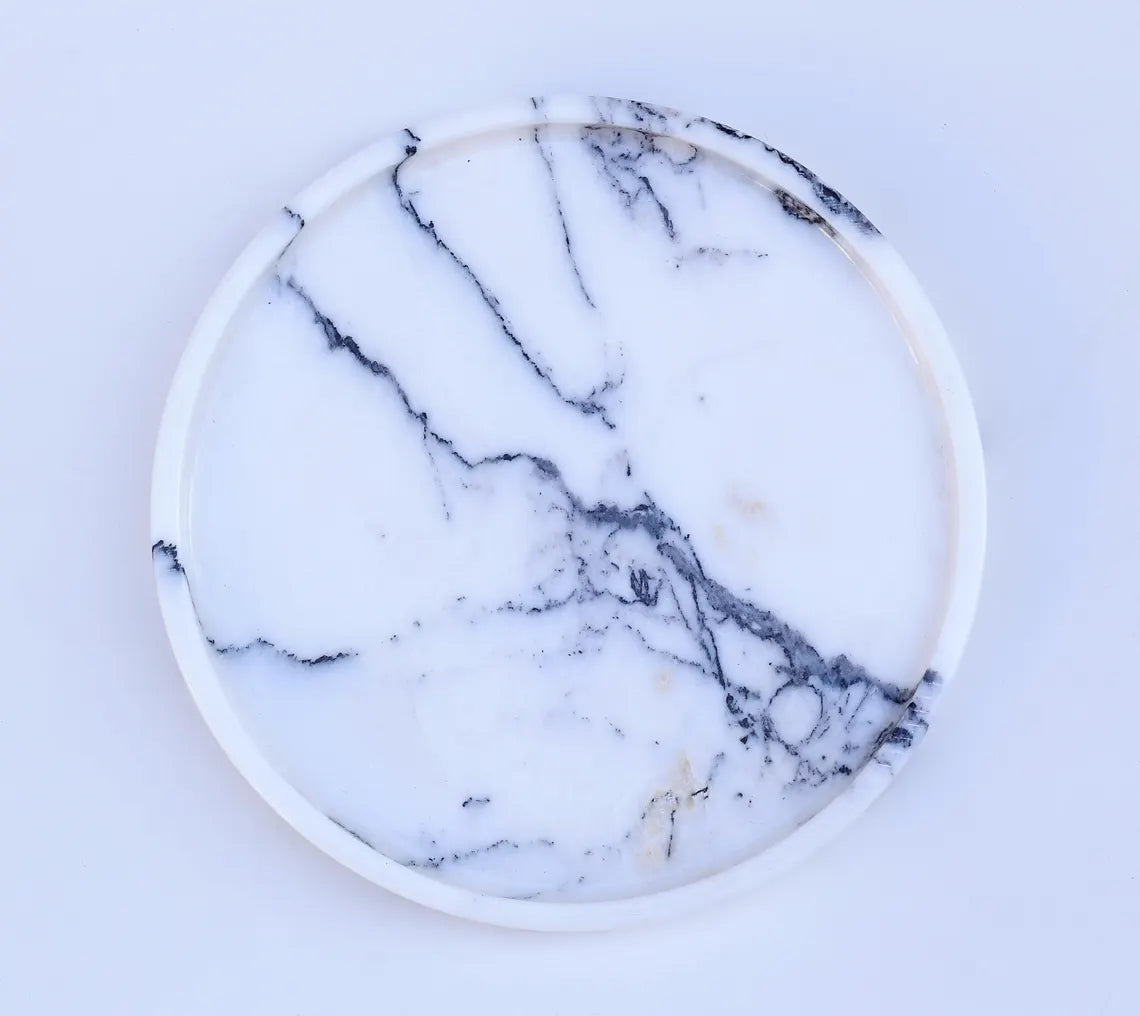 CONCORDIA Veined White Marble Round Tray 10.6″ – Decorative Tray for Bathroom, Kitchen & Living Room | Ege Home Decor
