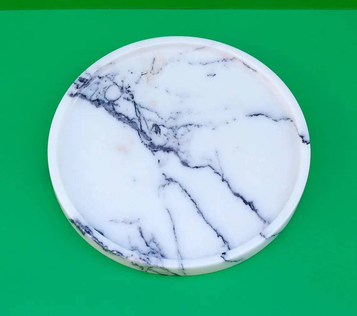 CONCORDIA Veined White Marble Round Tray 10.6″ – Decorative Tray for Bathroom, Kitchen & Living Room | Ege Home Decor