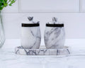 DOMINA 3-Piece Veined White Marble Jar Set with Tray – Handmade Salt Cellar & Sugar Pot | Ege Home Decor