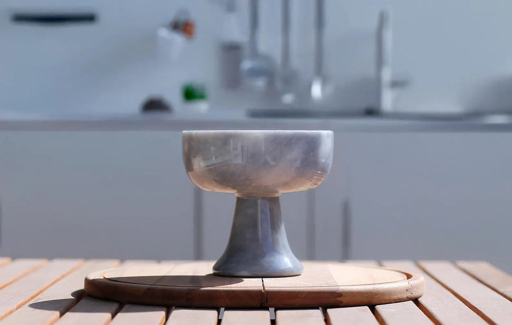 COSMIA Handmade Gray Marble Pedestal Bowl – Luxury Compote Dish | Ege Home Decor