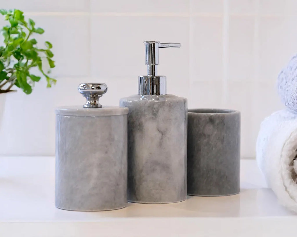 AURUM 5-Piece Luxury Grey Marble Bathroom Accessories Set | Ege Home Decor