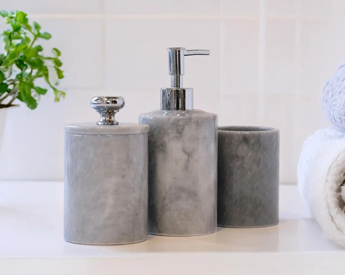 AURUM 5-Piece Luxury Grey Marble Bathroom Accessories Set | Ege Home Decor