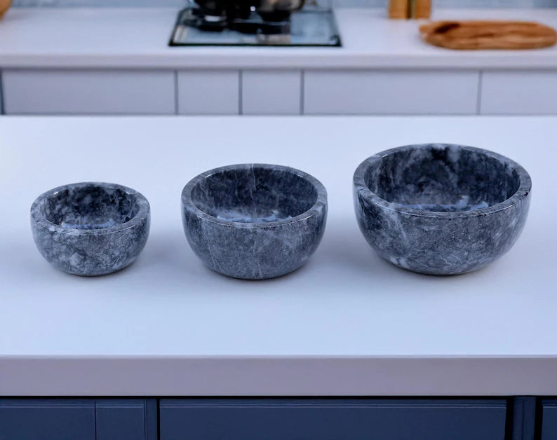 AURELIS Grey Marble 3-Piece Nesting Snack Bowl Set | Ege Home Decor