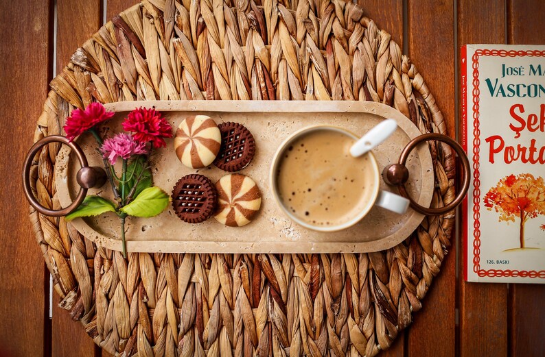 AMORA Handcrafted Travertine Marble Tray for Tea & Coffee Service (11.8″) | Ege Home Decor