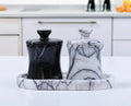 CLEMENZA 3-Piece Handmade Marble Jar Set with Tray – Black & White Marble Salt Cellar | Ege Home Decor