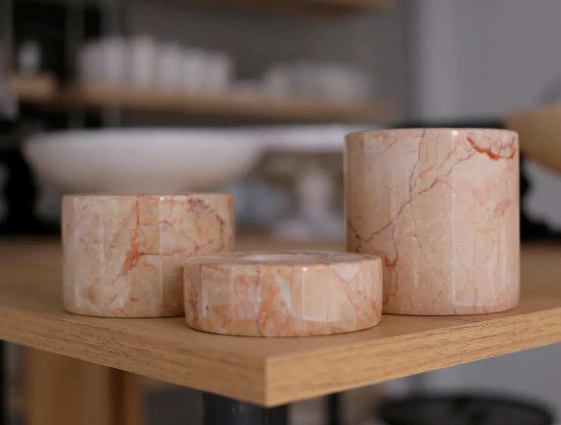 ASTRAEA Handmade Travertine Tealight Holder Set – Minimalist Stone Candle Decor | Ege Home Decor