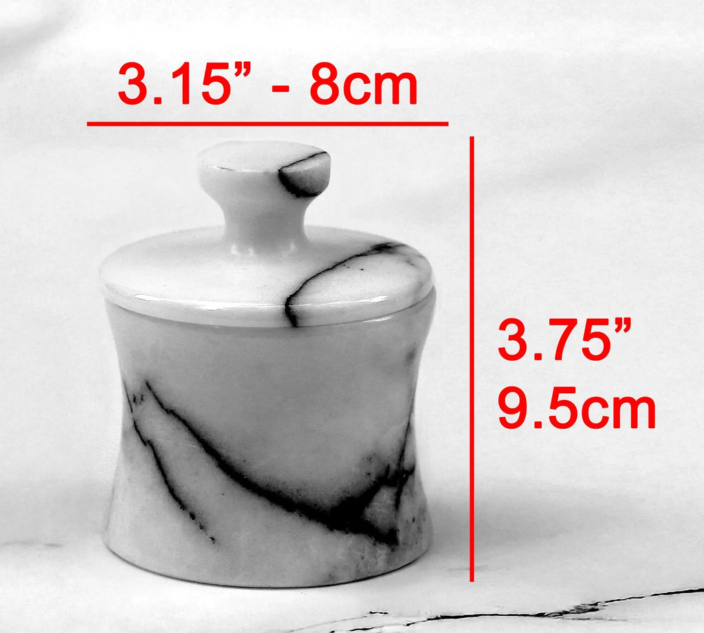 CLEMENZA Veined White Marble Spice Jar with Lid – Handmade Marble Canister, Stone Salt Cellar – Compact Design | Ege Home Decor
