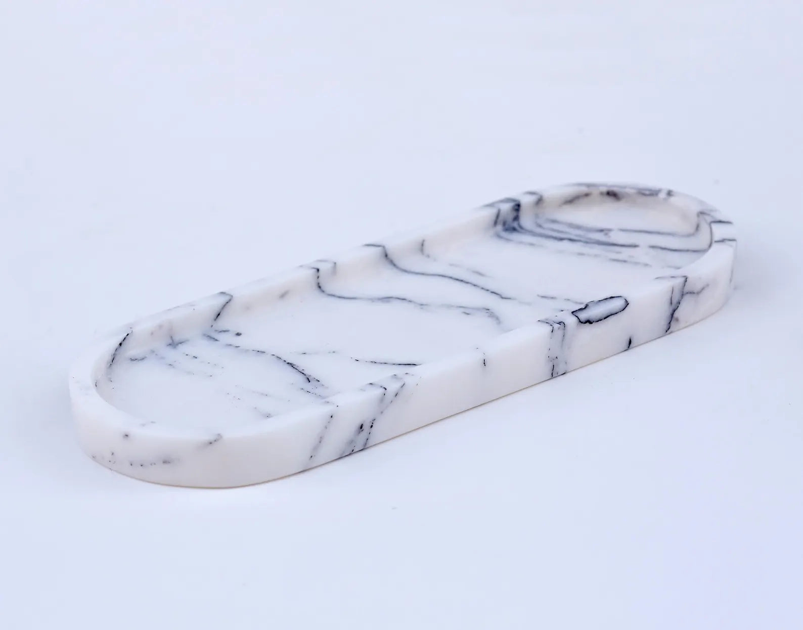 BOSCA Veined White Marble Tray – 11.8″ Natural Stone Cheese Platter & Bathroom Tray