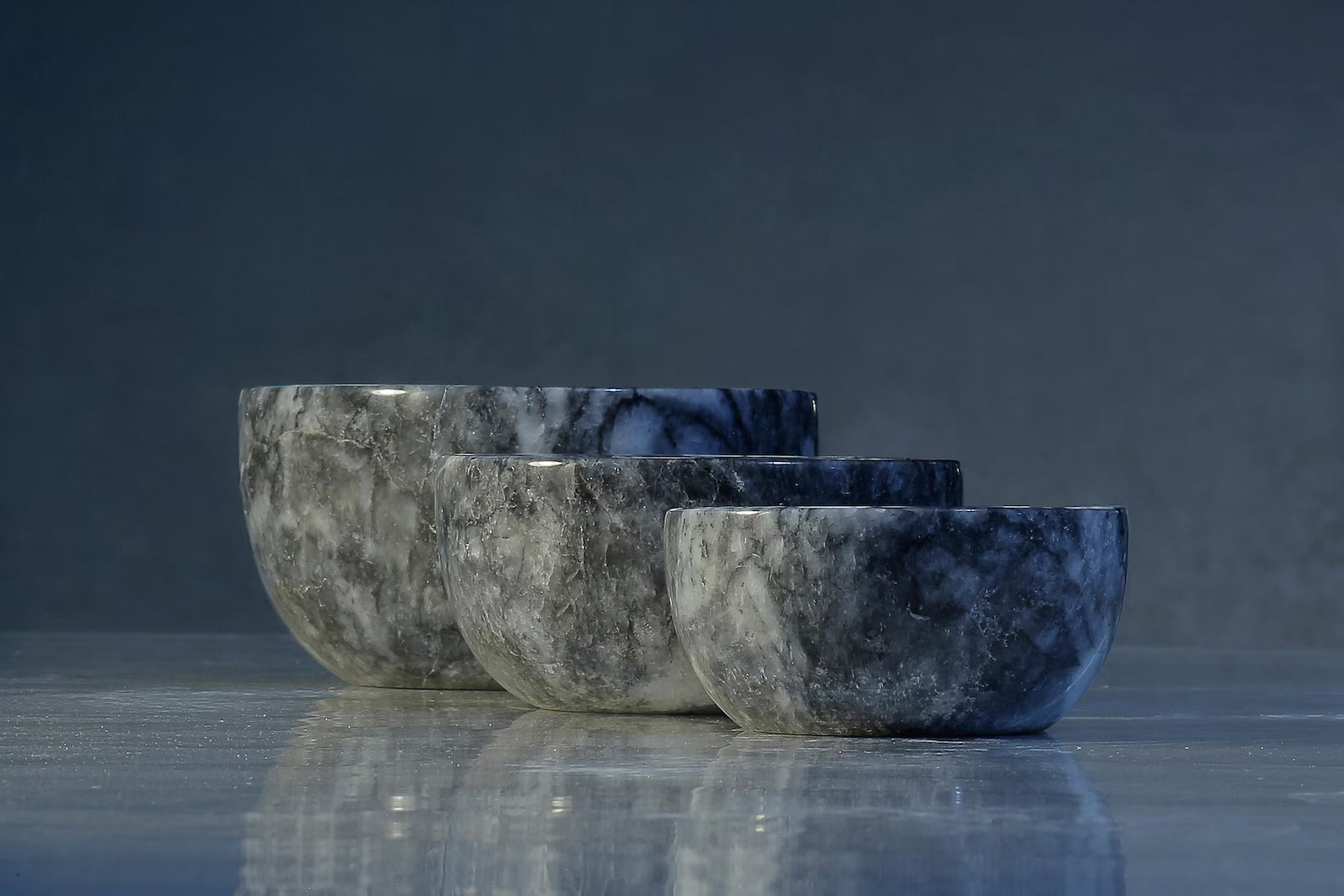 Almirea Grey Marble Bowl Set (3-Piece) | Handmade Stone Serving Bowls for Kitchen & Living Room | Luxury Snack, Mezze & Decor Bowls
