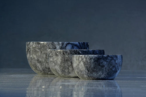 Almirea Grey Marble Bowl Set (3-Piece) | Handmade Stone Serving Bowls for Kitchen & Living Room | Luxury Snack, Mezze & Decor Bowls