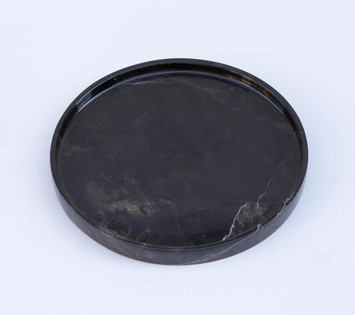 Armonia - Black Marble Tray : 10.6" (27cm) Decorative Round Tray for Bathroom Kitchen & Living Room