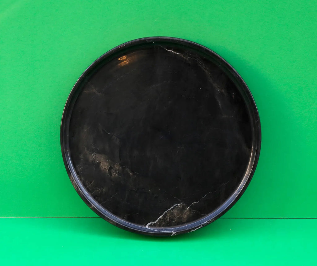 Armonia - Black Marble Tray : 10.6" (27cm) Decorative Round Tray for Bathroom Kitchen & Living Room