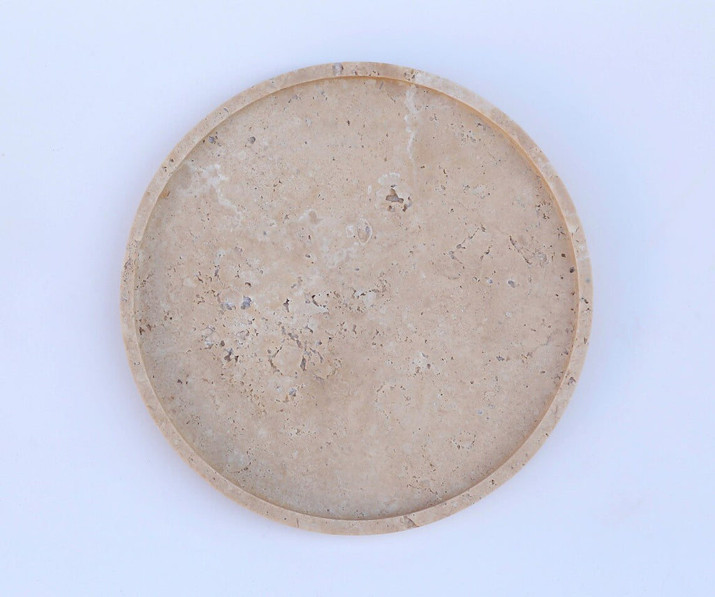 CONCORDIA Decorative Beige Travertine Round Tray 10.6″ – Stone Tray for Bathroom, Kitchen & Living Room | Ege Home Decor