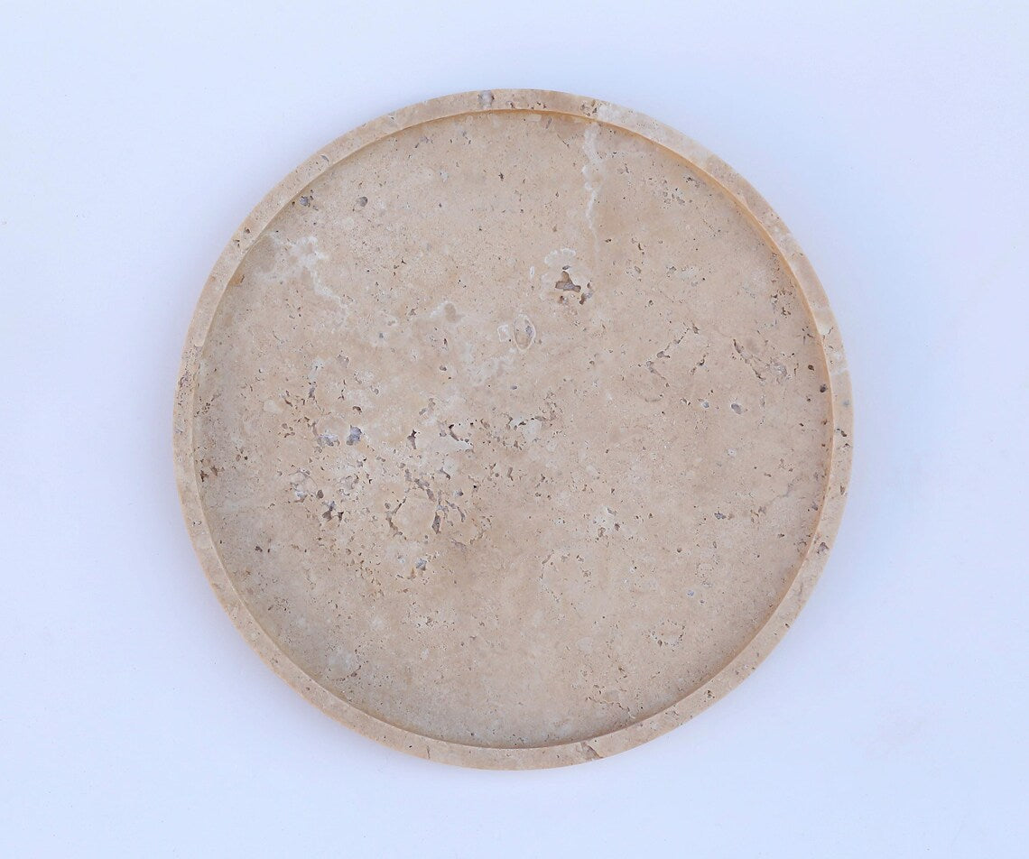 CONCORDIA Decorative Beige Travertine Round Tray 10.6″ – Stone Tray for Bathroom, Kitchen & Living Room | Ege Home Decor