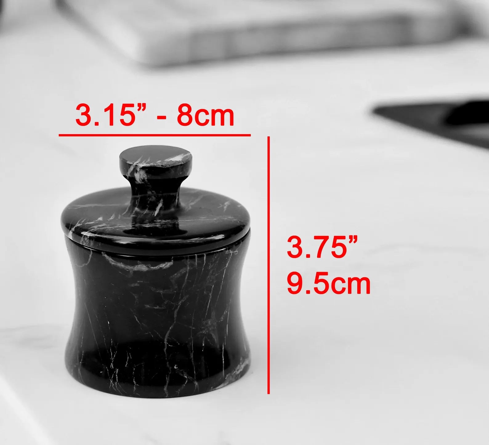 CLEMENZA Black Marble Jar with Lid – Handcrafted Marble Salt Cellar, Stone Canister – Compact Design | Ege Home Decor