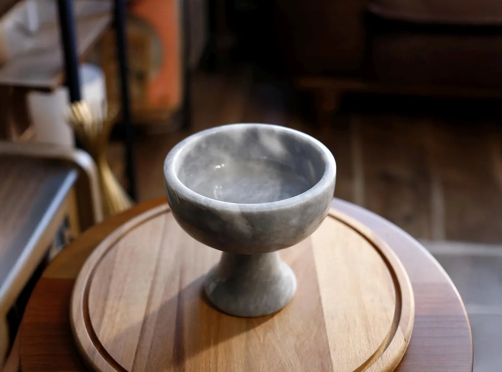 COSMIA Handmade Gray Marble Pedestal Bowl – Luxury Compote Dish | Ege Home Decor