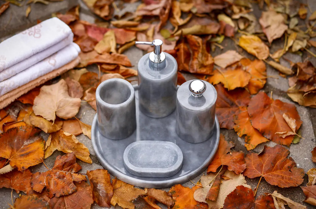 AURUM 5-Piece Luxury Grey Marble Bathroom Accessories Set | Ege Home Decor
