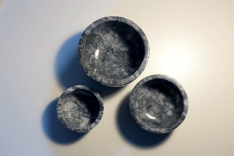 AURELIS Grey Marble 3-Piece Nesting Snack Bowl Set | Ege Home Decor