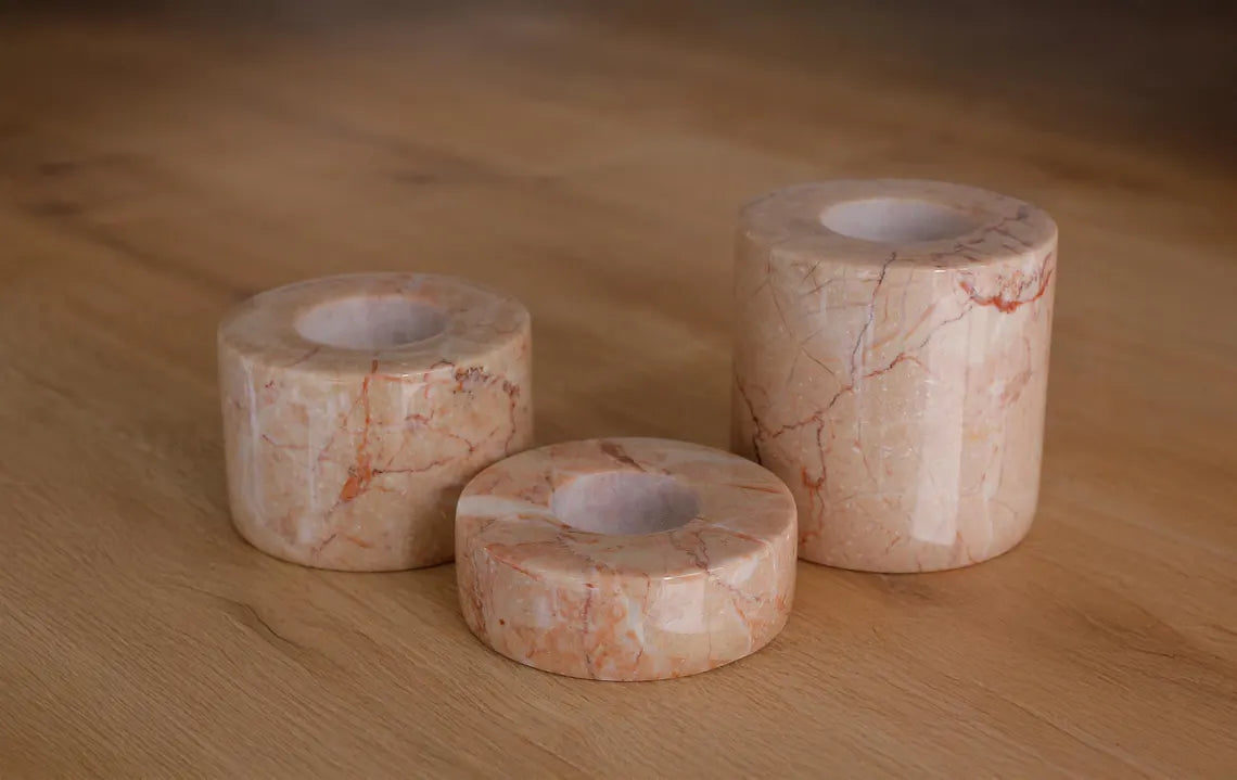 ASTRAEA Handmade Travertine Tealight Holder Set – Minimalist Stone Candle Decor | Ege Home Decor