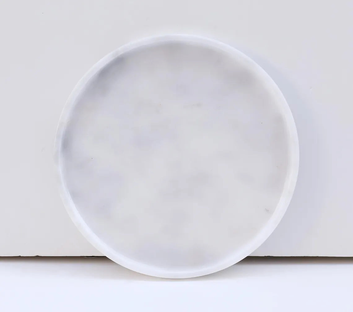 CONCORDIA Decorative White Marble Round Tray 10.6″ – Stone Tray for Bathroom, Kitchen & Living Room | Ege Home Decor
