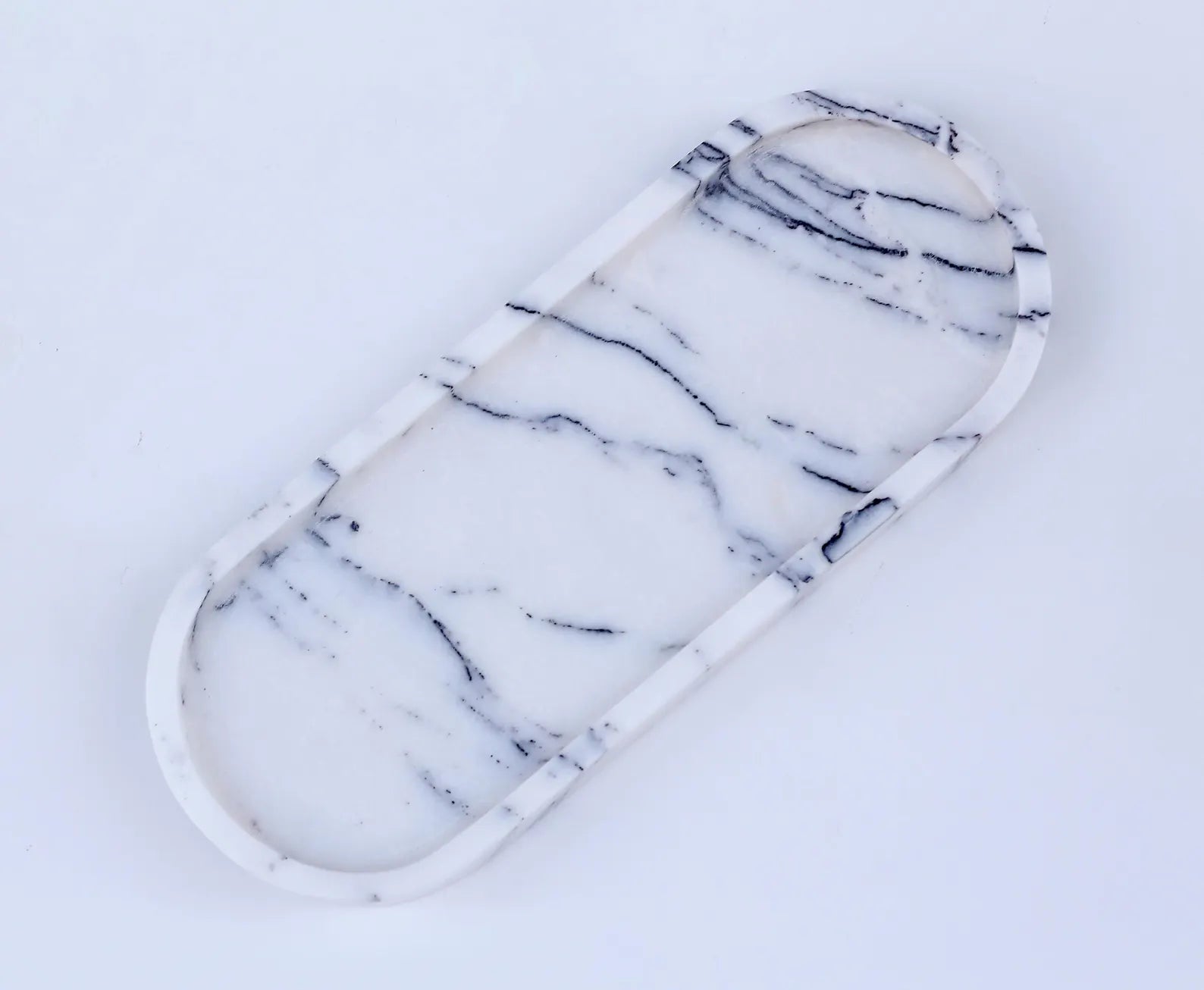 BOSCA Veined White Marble Tray – 11.8″ Natural Stone Cheese Platter & Bathroom Tray