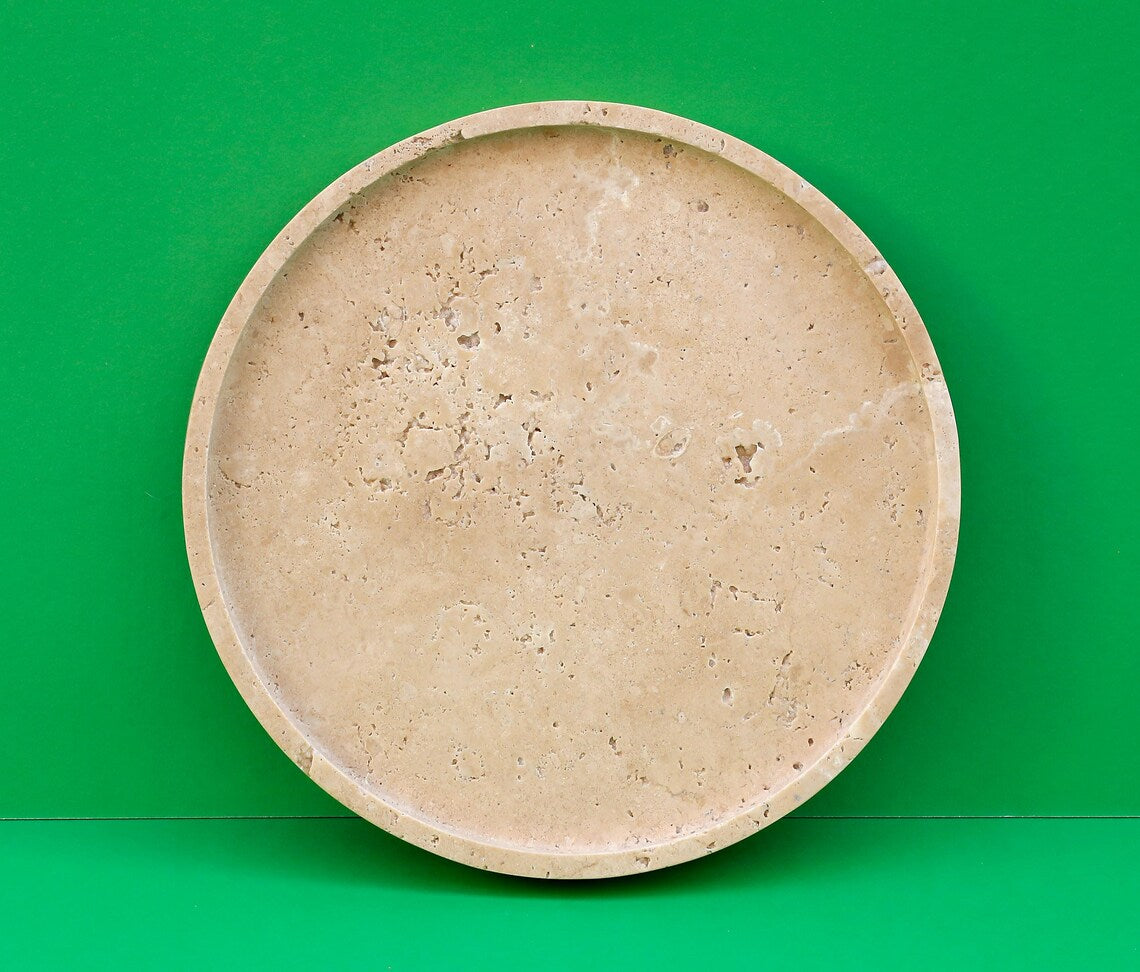 CONCORDIA Decorative Beige Travertine Round Tray 10.6″ – Stone Tray for Bathroom, Kitchen & Living Room | Ege Home Decor