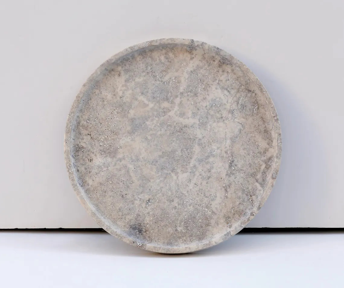 CONCORDIA Decorative Travertine Round Tray 10.6″ – Stone Tray for Bathroom, Kitchen & Living Room | Ege Home Decor