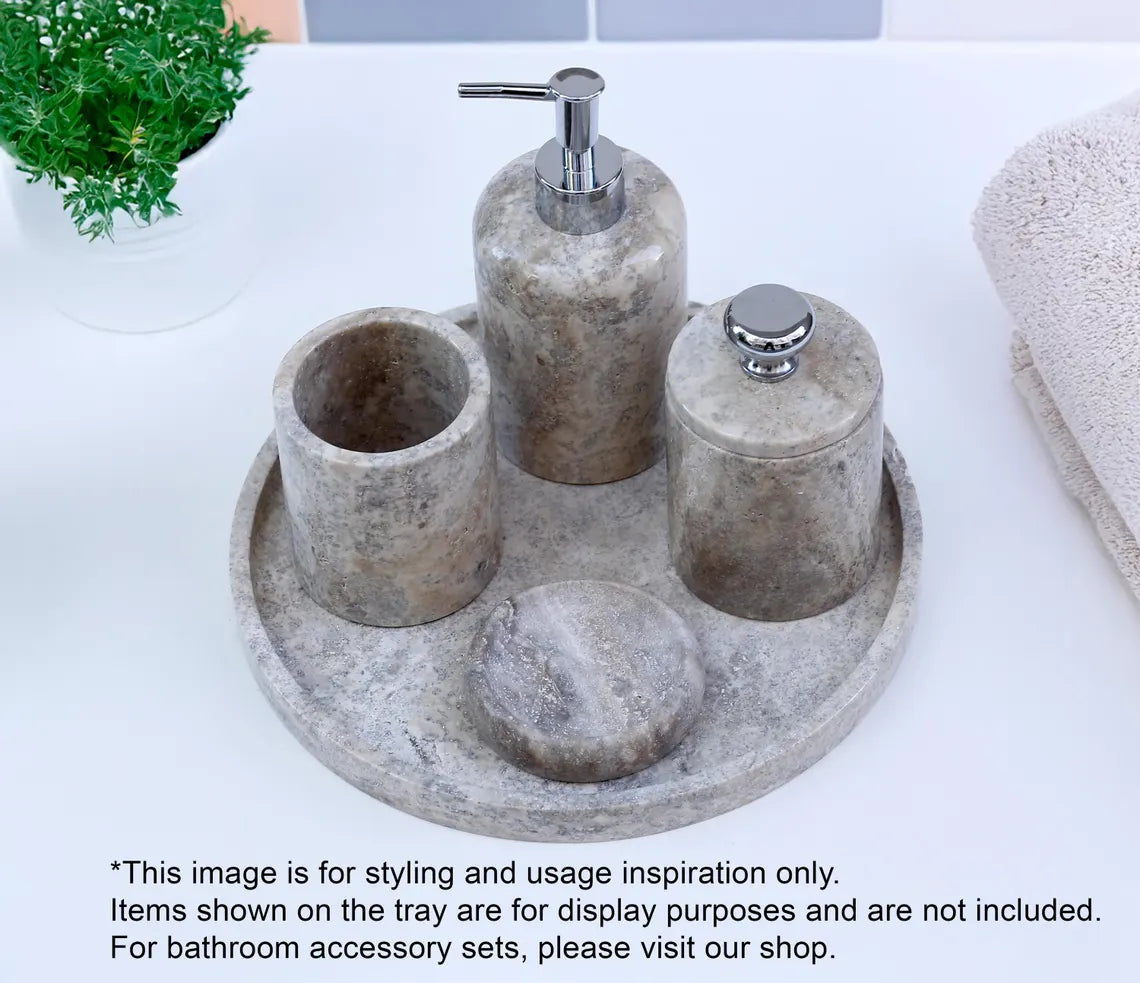 CONCORDIA Decorative Travertine Round Tray 10.6″ – Stone Tray for Bathroom, Kitchen & Living Room | Ege Home Decor