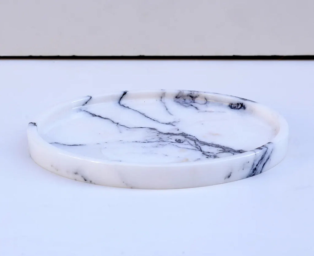 CONCORDIA Veined White Marble Round Tray 10.6″ – Decorative Tray for Bathroom, Kitchen & Living Room | Ege Home Decor