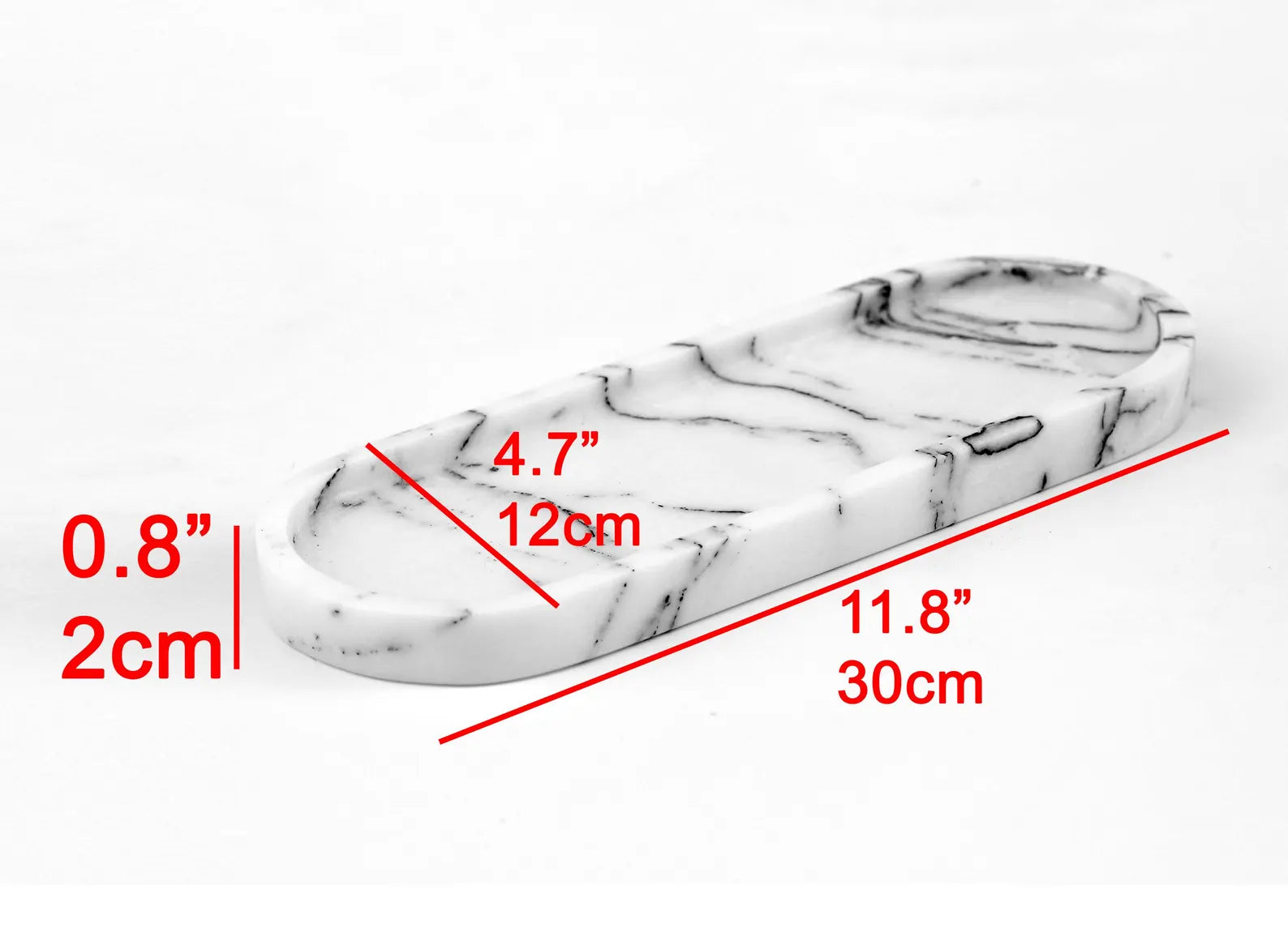 BOSCA Veined White Marble Tray – 11.8″ Natural Stone Cheese Platter & Bathroom Tray