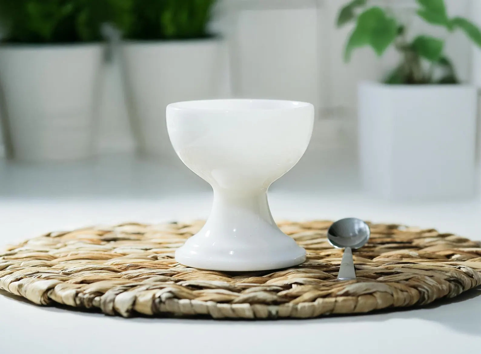 AURA Handcrafted White Marble Dessert Bowl – Pedestal Ice Cream Cup (3.9″) | Ege Home Decor