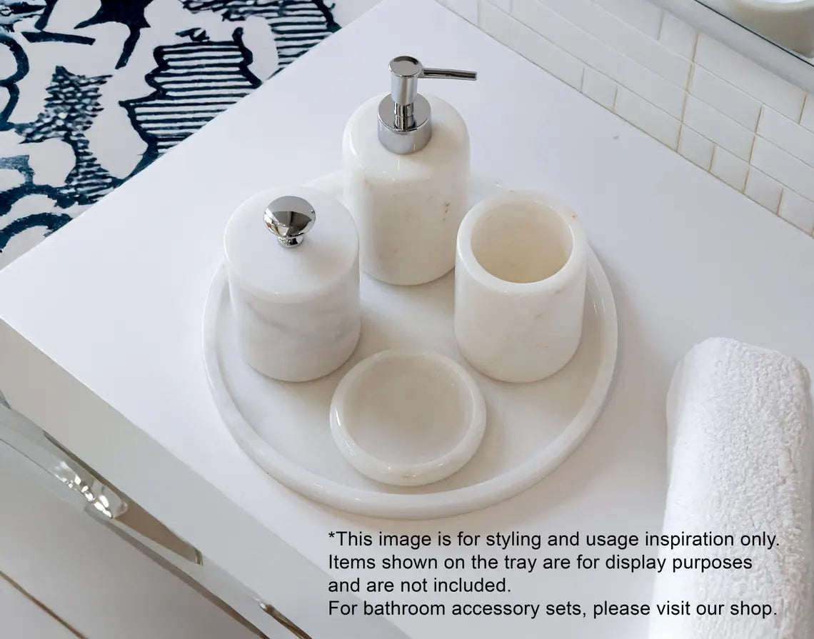 CONCORDIA Decorative White Marble Round Tray 10.6″ – Stone Tray for Bathroom, Kitchen & Living Room | Ege Home Decor